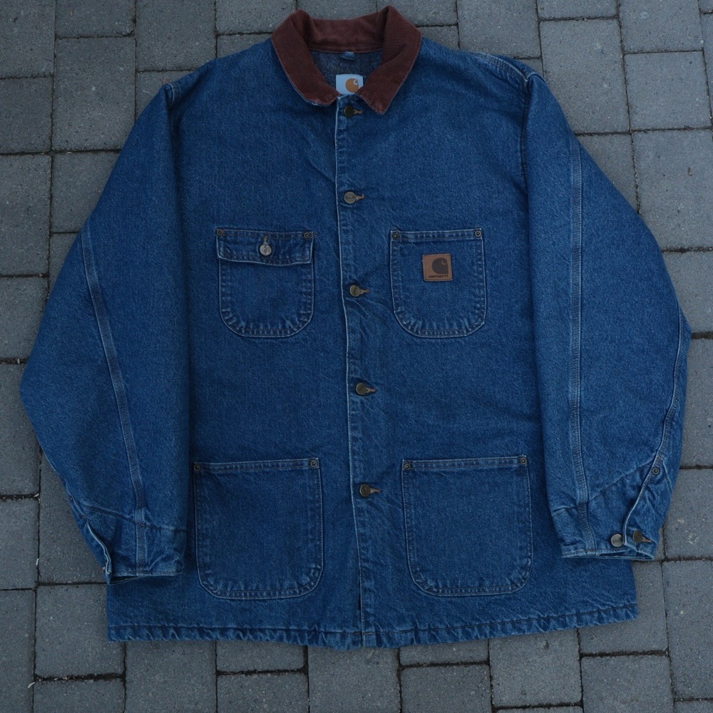 Vintage Carhartt C59 DST Denim Chore Coat Blanket Lined Size X-Large Made in USA